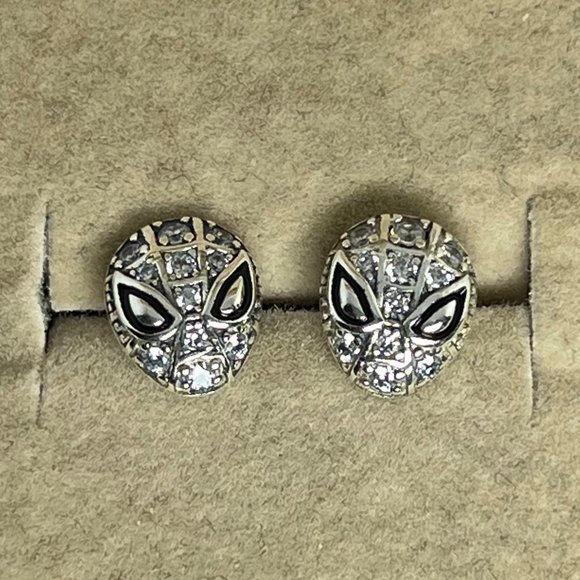 Pandora Marvel Spider-Man Mask Pavé Stud Earrings - Picture 1 of 4